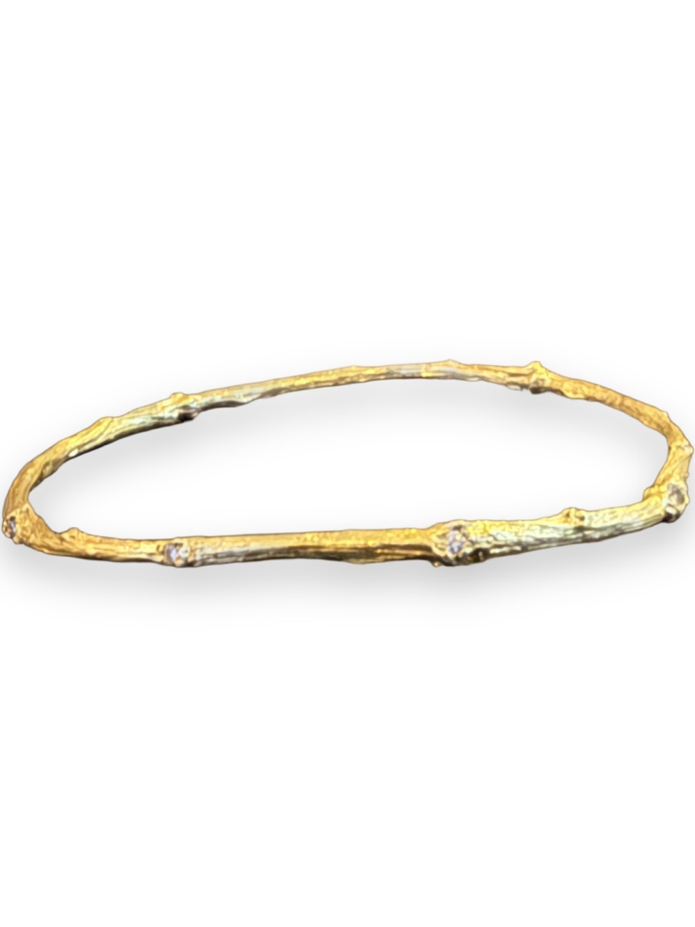 18k Gold Twig Bangle Bracelet with 10 diamonds - Women Jewelry